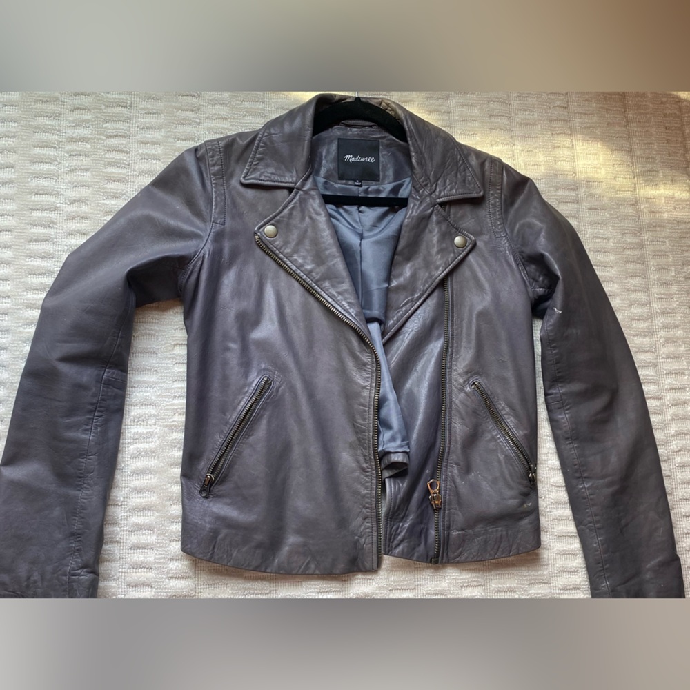 Madewell Washed Leather Motorcycle Jacket: Brass Hardware Edition, size M